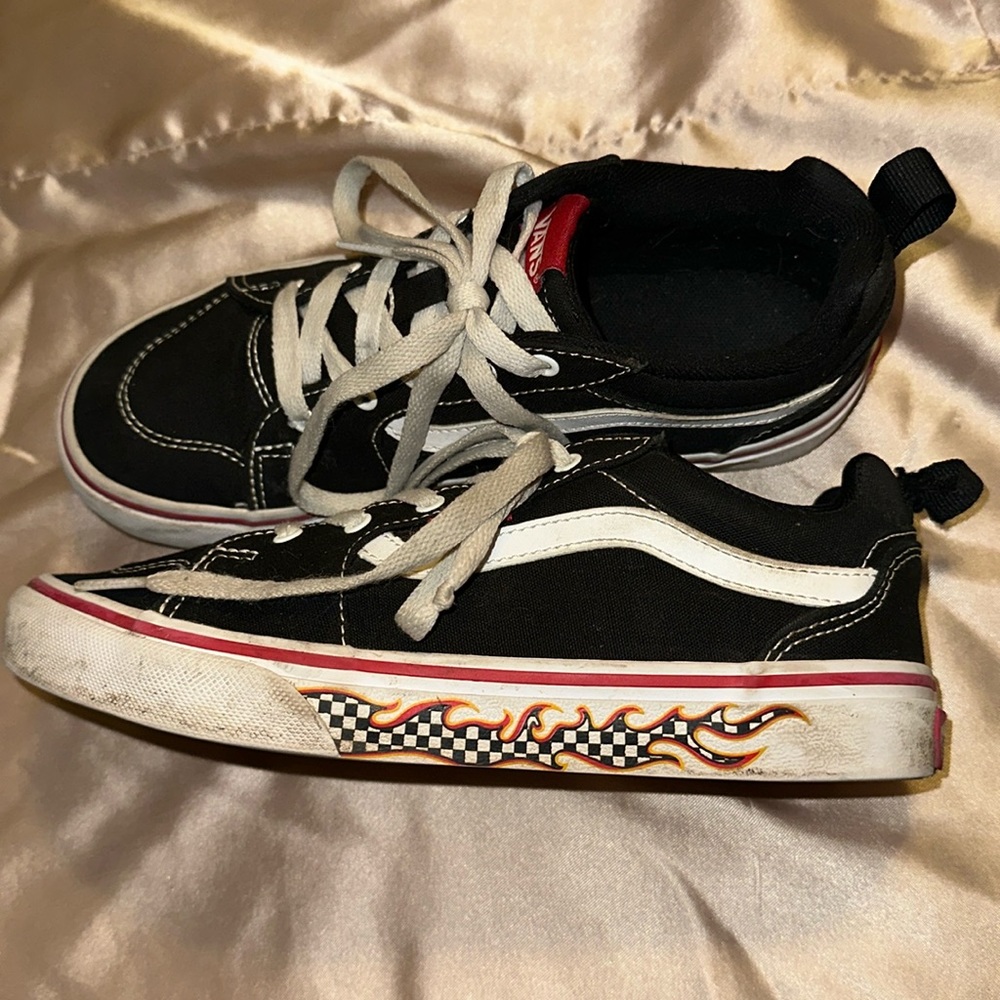 GUC Vans Filmore Black & White Flame Check Sidewall Unisex Kids Shoes Size 4